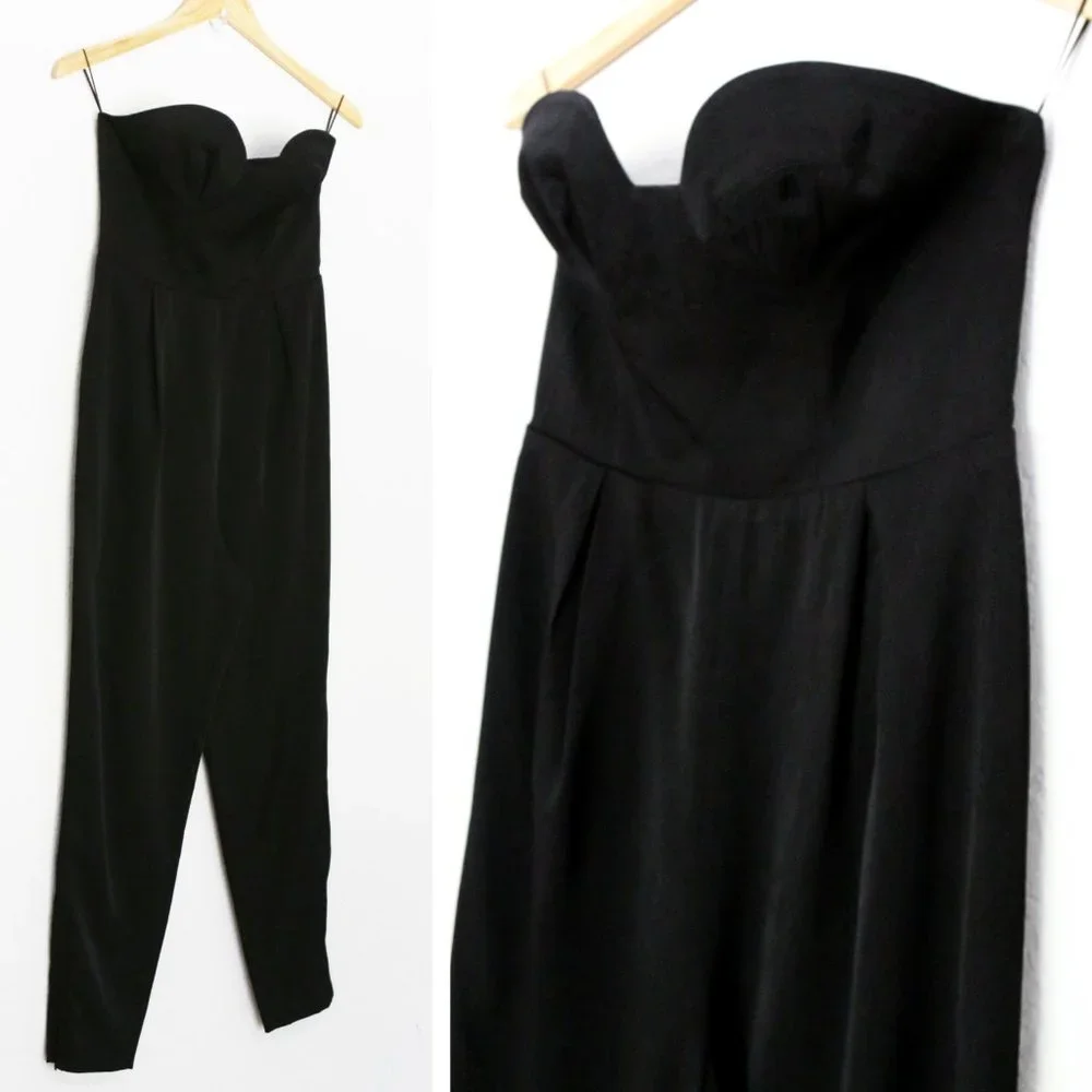 Keepsake Hearts On Fire Pant Suit Jumpsuit S Black Strapless Corset Pocket $190 - Picture 4 of 16